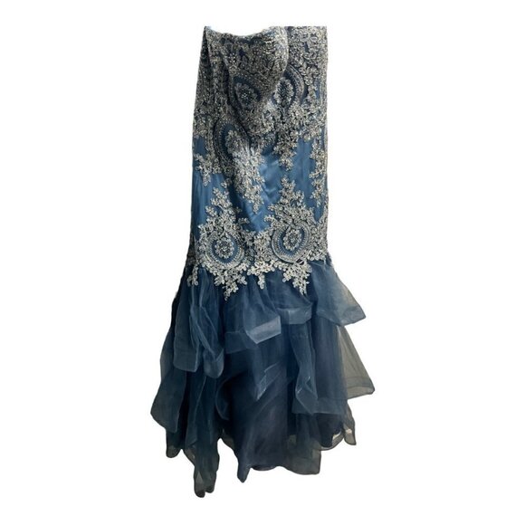 BEADED Embroidered Long Ballgown Dress Slate Blue Size 14 New - Picture 1 of 12